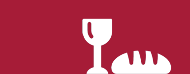 wine and bread icon on red background