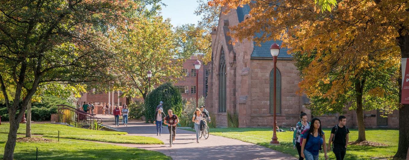students walking on a sunny campus